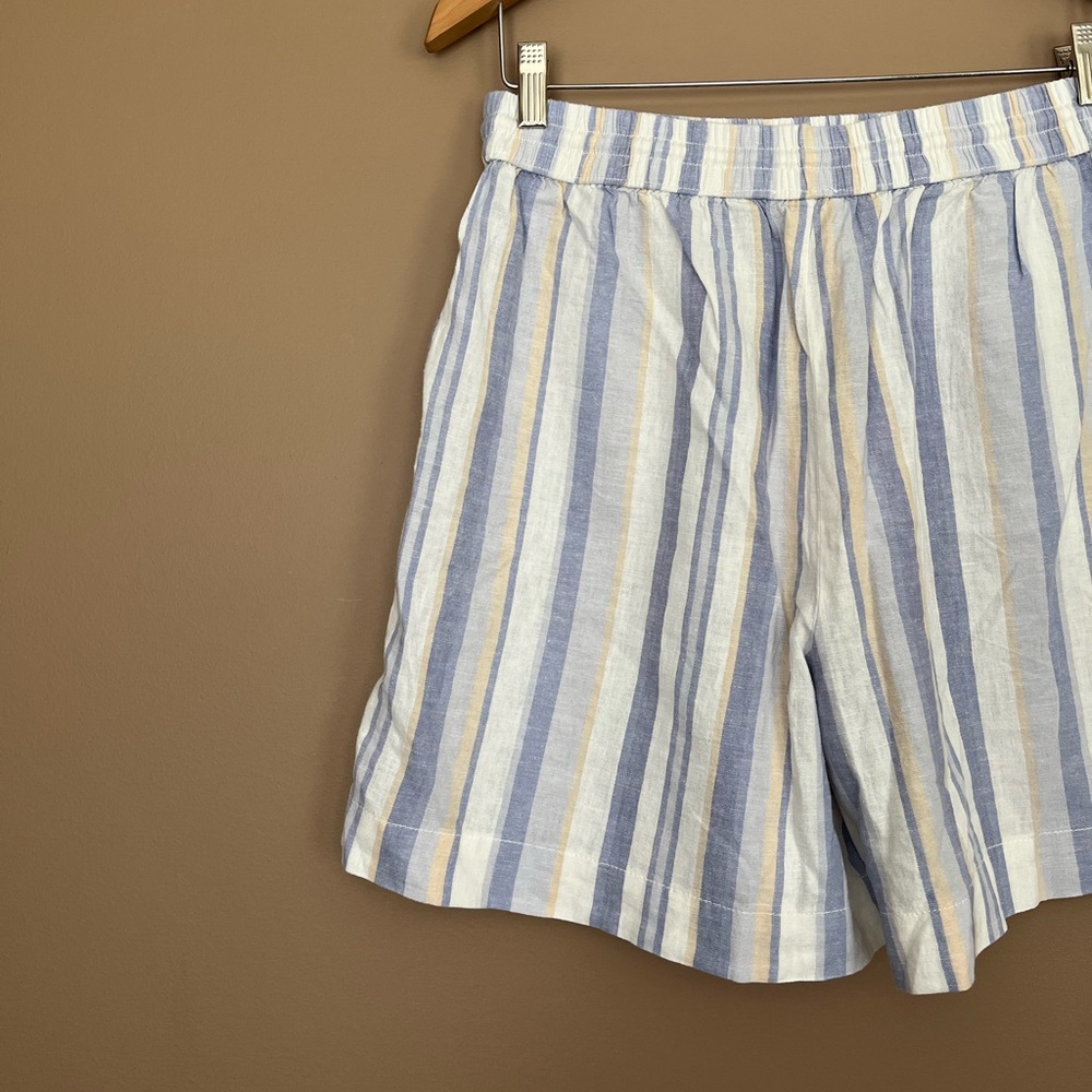 {BeachLunchLounge} Striped Linen Blend Toney Shorts in Eastern Blue - Medium - Picture 5 of 9